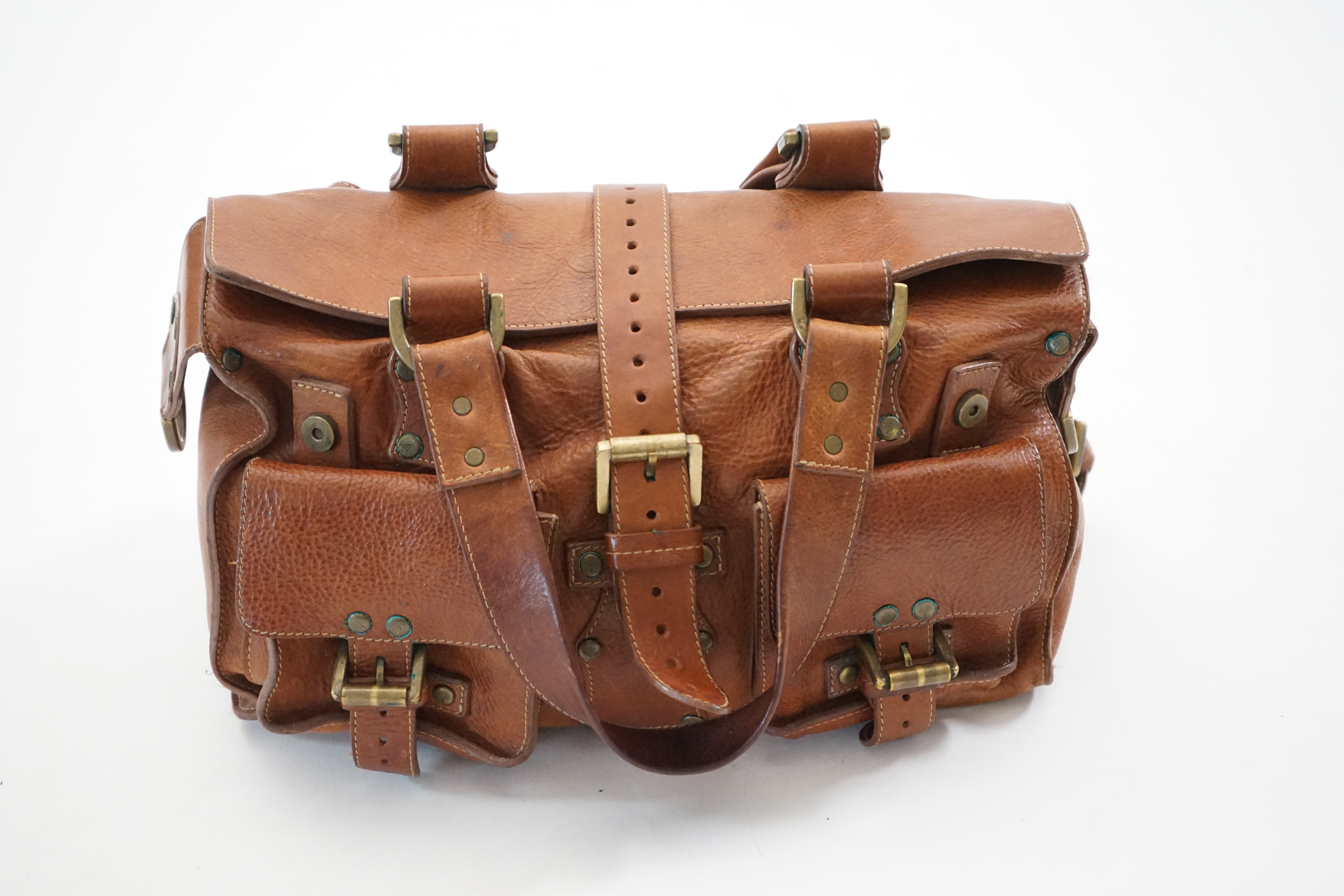 A Mulberry Roxanne cognac brown leather handbag, width 34cm, depth 14cm, height 18cm